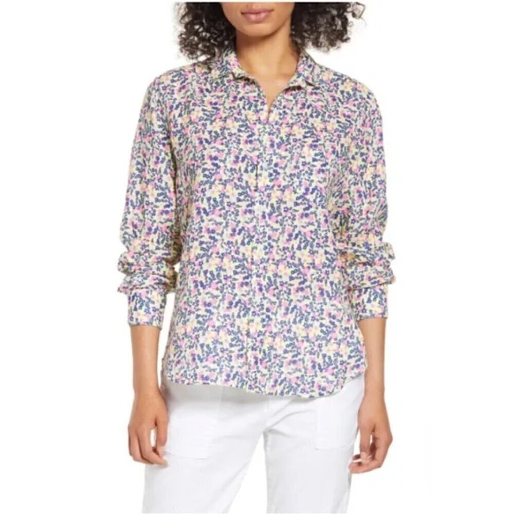 💕FRANK & EILEEN💕 Eileen Neon Floral Button Down Shirt Blouse Medium M NWOT